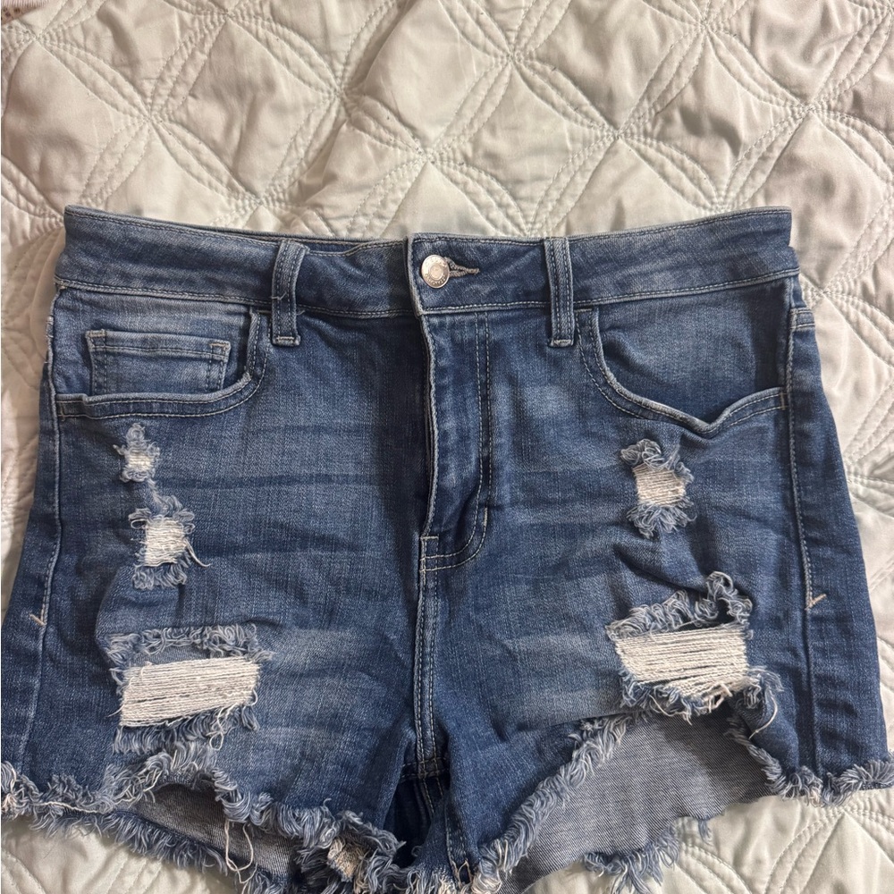 Cello Blue Distressed Jean Shorts